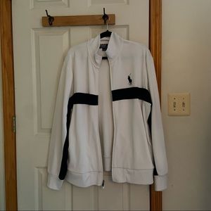 Men’s XL White Zip Up Sweatshirt Polo by Ralph Lauren Black Stripe Never Worn